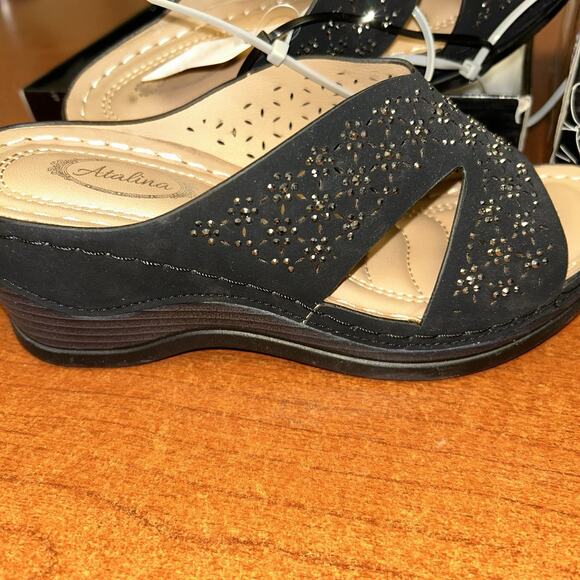 Atalina DW9991 Mid Wedge Embellished Slip On Sandals 5.5 - Picture 1 of 5